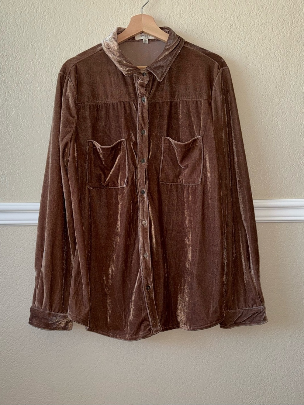 Umgee Velvet Brown Button Down Long Sleeve Top Boho Size 1X
